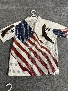 Patriotic American Summer Polo Shirt Mens Large USA Flag Eagle 4th Of July N94